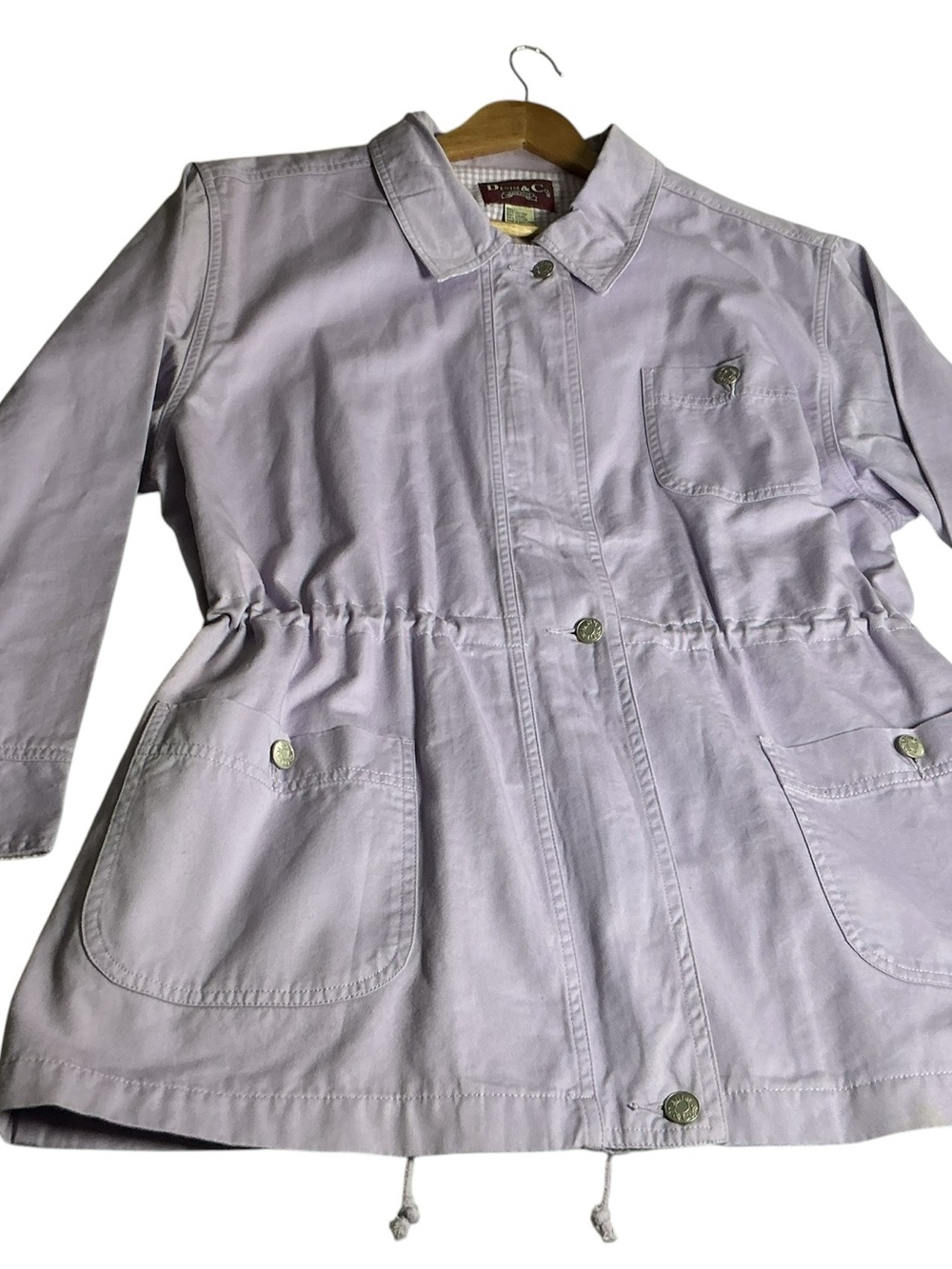Denim & Co Barn Jacket Womens Large Lavender Purple Gingham Chore Coat NWOT - Picture 3 of 14